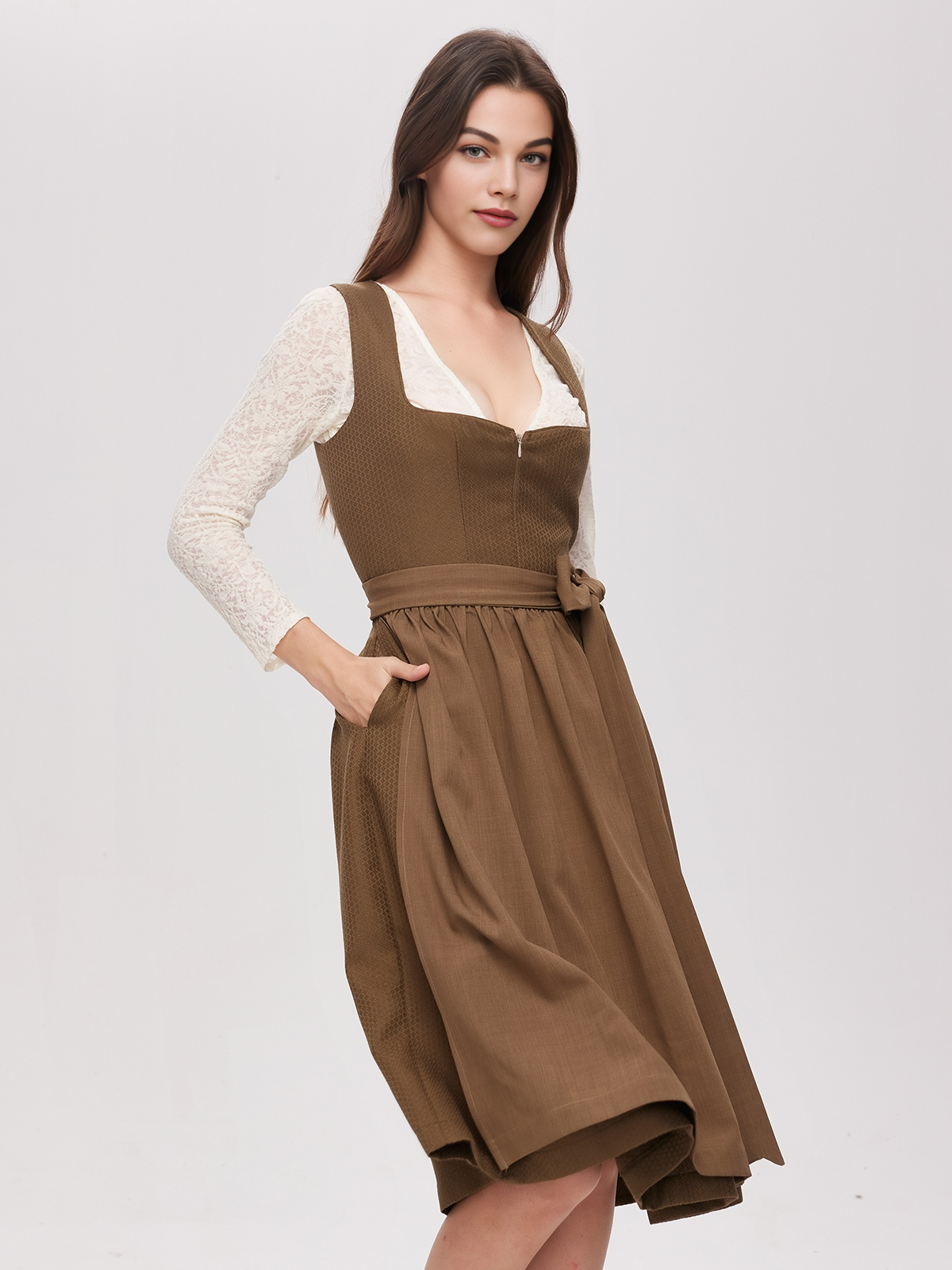 Modernes rot-schwarzes Dirndl mit schlanker Silhouette
